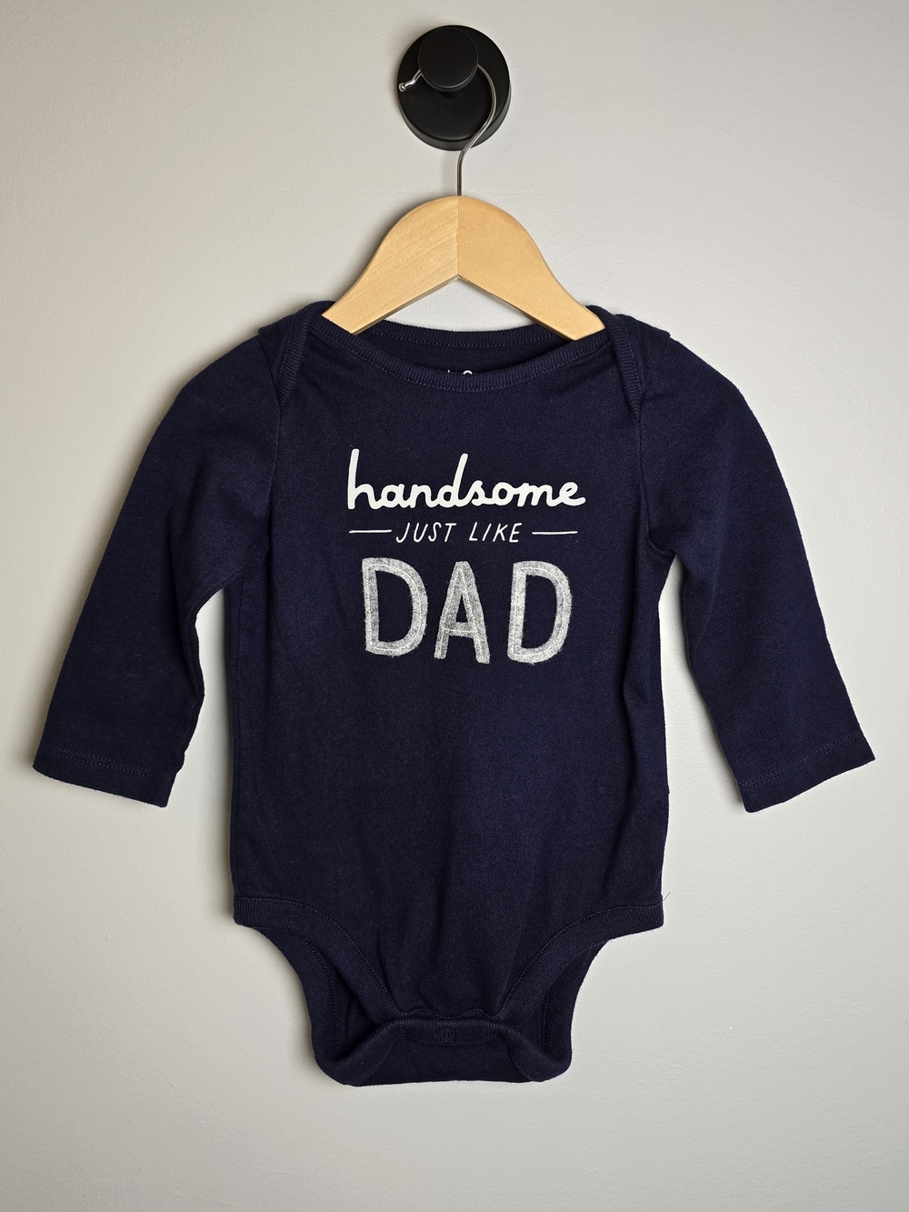 GAP Navy Long-Sleeve Baby One-Piece with "handsome just like DAD" Print Cotton